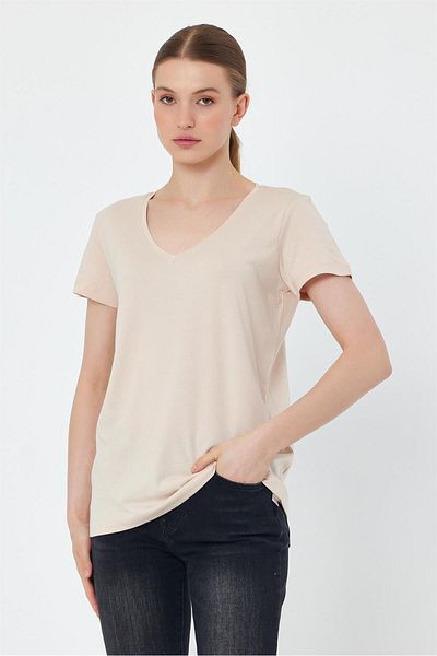 VENA Μπλουζάκι Boyfriend V Neck Regular Fit (Modal) - Άμμος