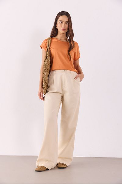 VENA Women's Cindy Orange Crew Neck Modal Regular Fit Regular Cut Basic T-Shirt