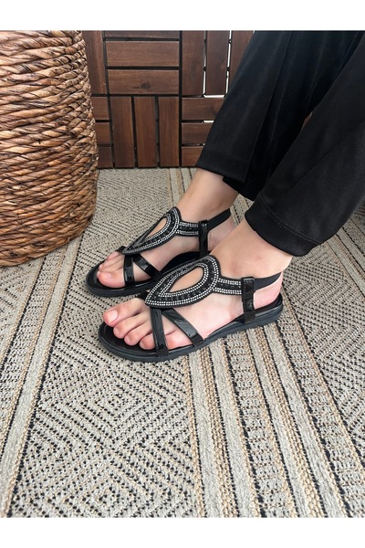 Behtah Kundura Μαύρες ελαστικές καλοκαιρινές γυναικείες παντόφλες σανδάλια Άν...