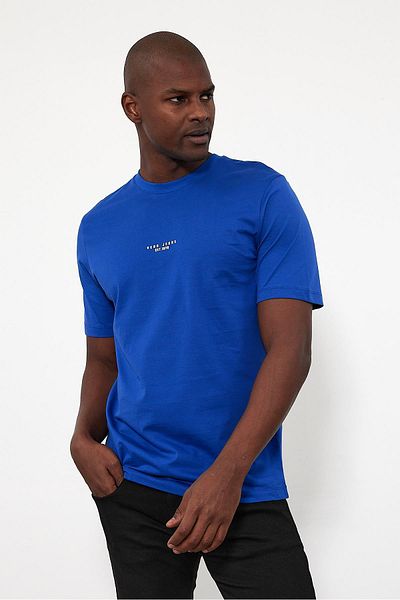 VENA Men's Brand Printed Crew Neck Regular Fit T-Shirt - Sapphire
