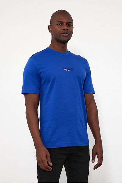 VENA Men's Brand Printed Crew Neck Regular Fit T-Shirt - Sapphire