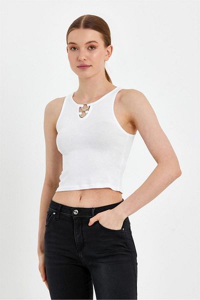 VENA Julieta Slim Fit Μονόκινα με Αξεσουάρ Κολάρα - Λευκό