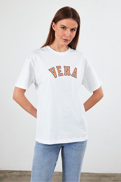VENA Μπλουζάκι με στάμπα με λαιμόκοψη με κανονική εφαρμογή - Λευκό
