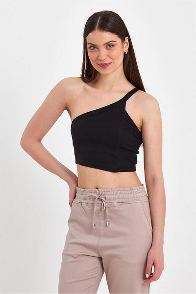 VENA Tricou asimetric Emely cu o singură curea - negru