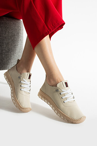 HVZ Exclusive Bej Piele autentică tricotate manual Pantofi ocazionali de damă Ergonomic Ortopedic Casual Confortabil cu șireturi Cusute