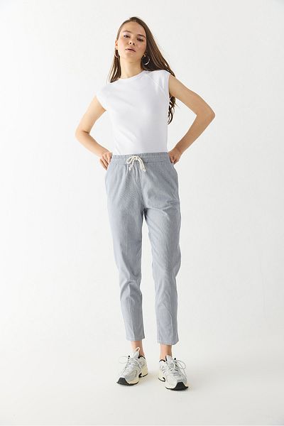 VENA Alian Waist Elastic Striped Gabardine Trousers - Dark Blue Striped