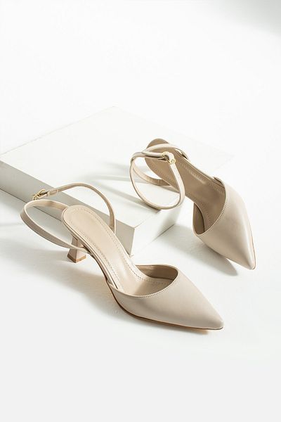 HVZ Exclusive Beige Women's Heeled Shoes (7cm) Wedding, Engagement, Promise, Casual Comfortable Heeled Shoes