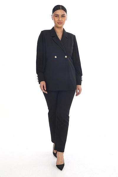 MODAMOR Black Plus Size Suit with Gold Button Detail