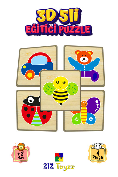 Genel Markalar Ahşap Eğitici Puzzle 3d Yapboz Seti 5 Adet 5 Parçalı