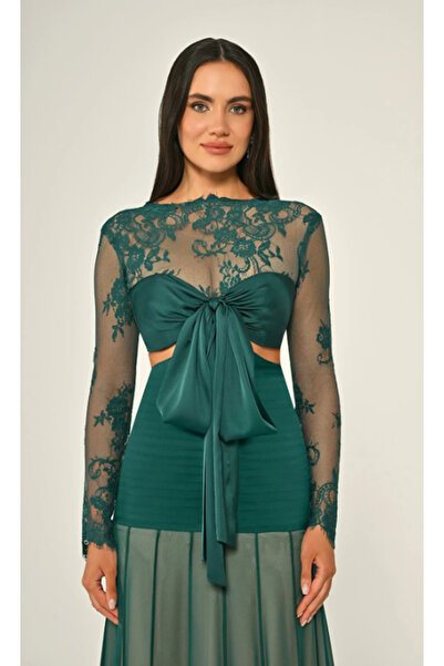 ALFABETA KADIN ABİYE ÜST DANTEL GÖĞÜS SATEN BAPLAMALI ETEĞİ ŞİFON UZUN ELBİSE