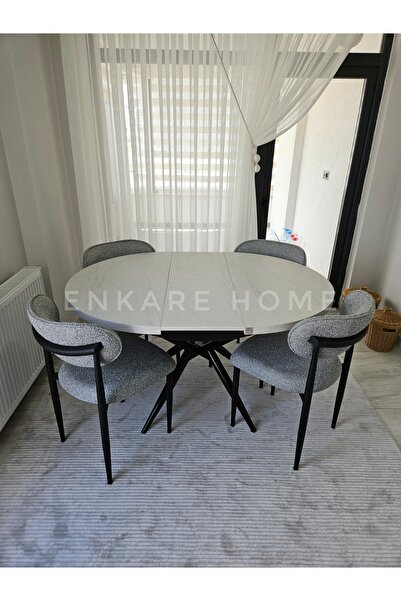 Enkare Oliva Masa Polo Sandalye Takımı | Açılabilir Yuvarlak Mdf Masa + 4 Ade...