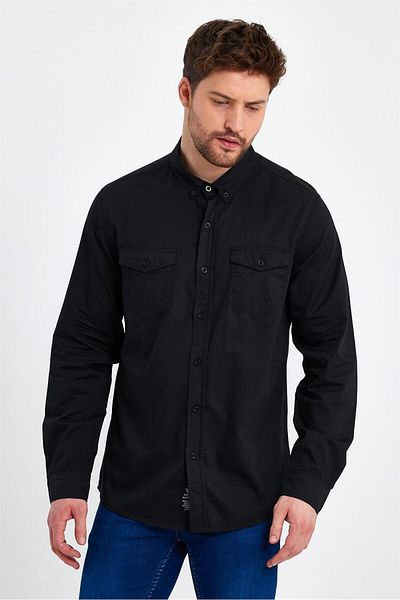 VENA Πουκάμισο Austin Slim Fit Gabardine - Μαύρο