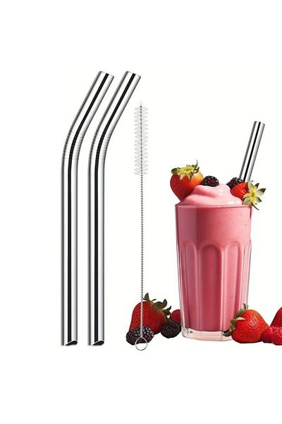 Heredot Mithra Life Set of 2 Stainless Steel Straws and Cleaning Brush - Mit1116