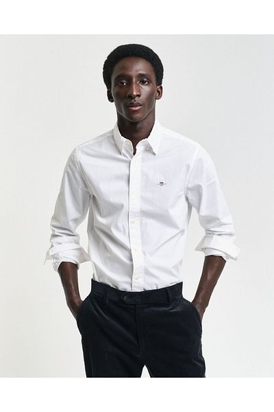Gant Men's White Slim Fit Buttoned Lapel Broadcloth Shirt
