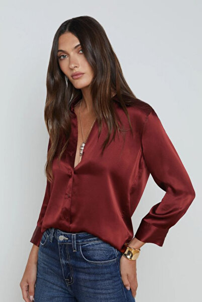 thesunfyre Women's Burgundy Stylish and Casual Long Sleeve Slim Fit Buttoned ...