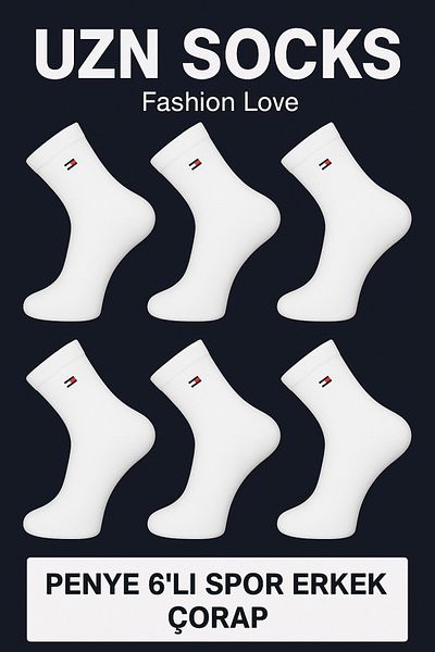 UZN SOCKS Ανδρικές αθλητικές κάλτσες χτενισμένες βαμβακερές 6 Συσκευασία |   Αναπνεύσιμο – Αντιιδρωτικό – Κατάλληλο για Καθημερινή Χρήση