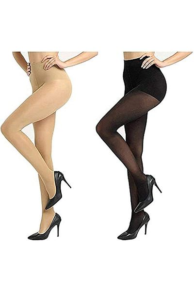Glamroot Women's/Girls's High Waist Pantyhose Sheer Tights Stockings (SKIN/BLACK)