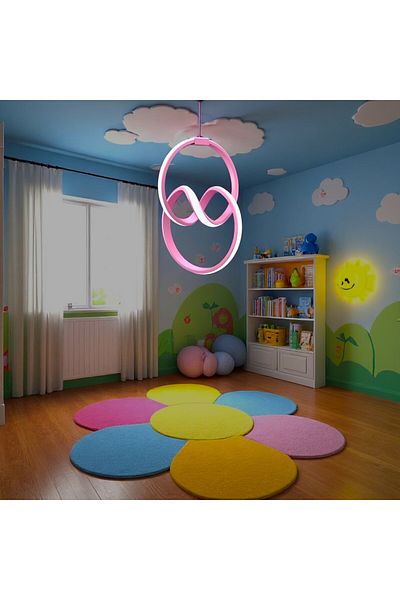Ece Aydınlatma Orko Pink Case, Led Chandelier for Children's Room with White Led Lights