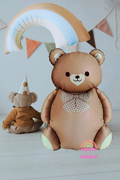 party world Retro Mavi Gökkuşağı & Papyonlu Ayıcık Folyo Balon Seti – 2’li Pa...