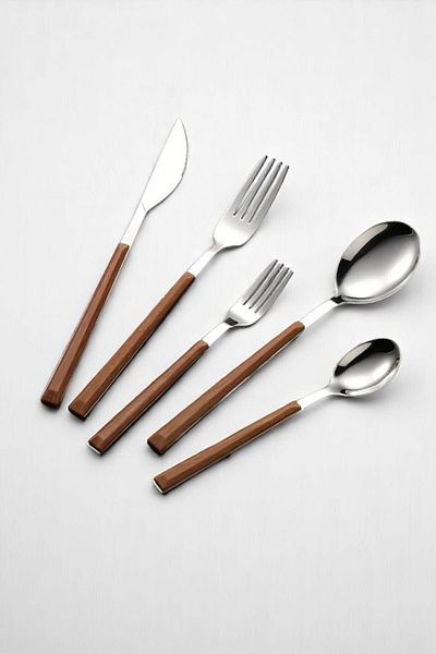 Mirilliahome 30 Piece Fork Spoon Knife Set with Wooden Handle – Stainless Steel Dinnerware Set for 6 People