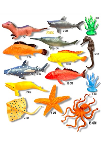 populeroyuncak Büyük Boy Deniz Okyanus Hayvanları Seti 14 Parça Eğitici Set