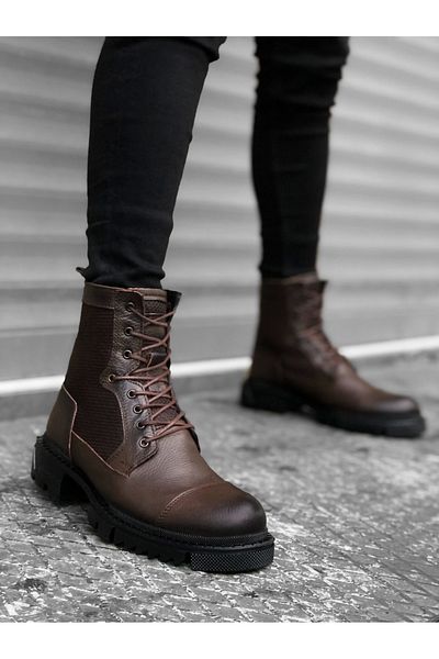 modalem Ba0183 Genuine Leather Inside and Outside Brown Men's Boots