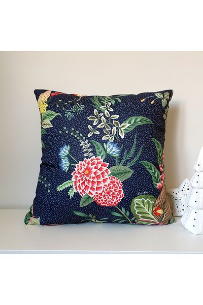 decofav Navy Blue Floor Mat 43X43 Cm, Botanical Design with Hidden Zipper