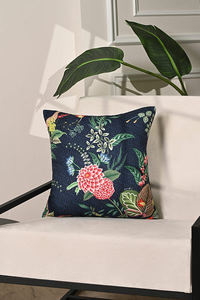 decofav Navy Blue Floor Mat 43X43 Cm, Botanical Design with Hidden Zipper