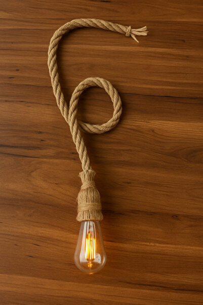 AYBÜK PABUÇ Jüt Halat Sarkıt Avize Kablolu Halatlı Rustik Lamba (100 Cm 5 Adet)