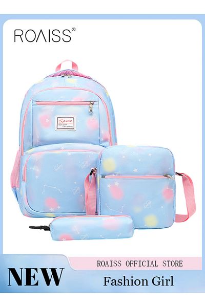 ROAISS 3-Piece Backpack Set Simple Large-Capacity Carrying School Bag Shoulder Bag Pencil Bag