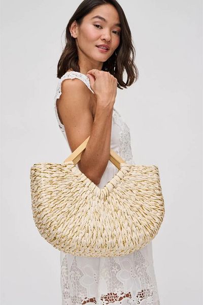 FASHION COCKTAIL Geometrică argintie, pătrată, din lemn, geantă de plajă boemă, cu curea de umăr detașabilă
