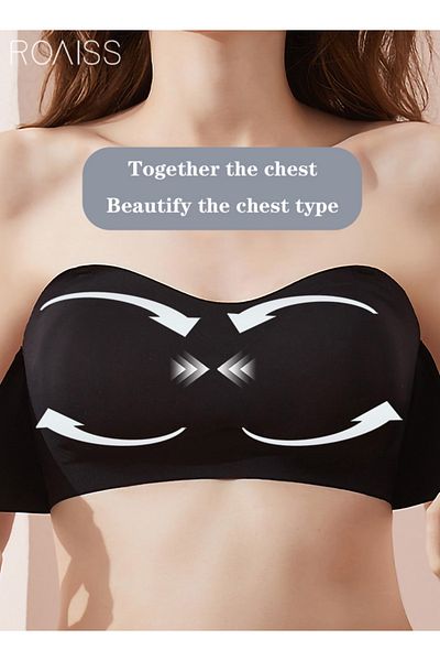 ROAISS Women's Strapless Bralette Tube Top Bras Lightweight Gathered Seamless Low-cut Backless for Wedding