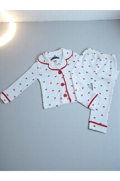 Tosyalı Burak Bebe Girl's Heart Front Button Cotton Pajamas Set 3-6 / 9-12 / 12-18 / 18-24