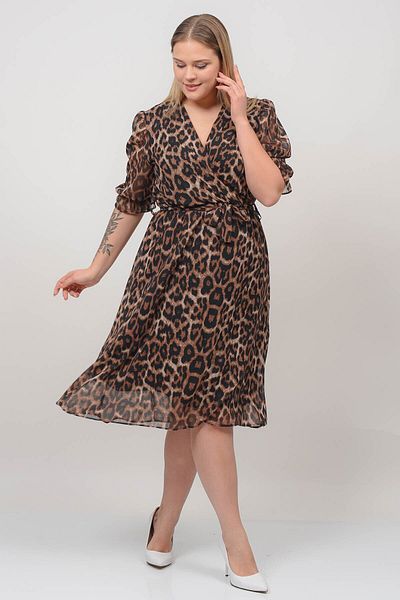 keyifli butik Rochie din șifon de damă cu model leopard cu centură, lungime midi, mărime mare Ktq80622