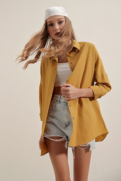 Bigdart Cămașă de bază lungă oversize 3900 - muștar