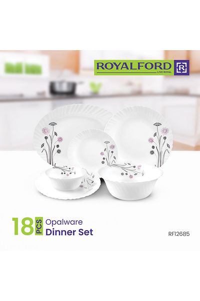 ROYALFORD 18pcs Opalware Dinner Set Rf12685 Dishwasher-safe, Freezer And Microwave Safe