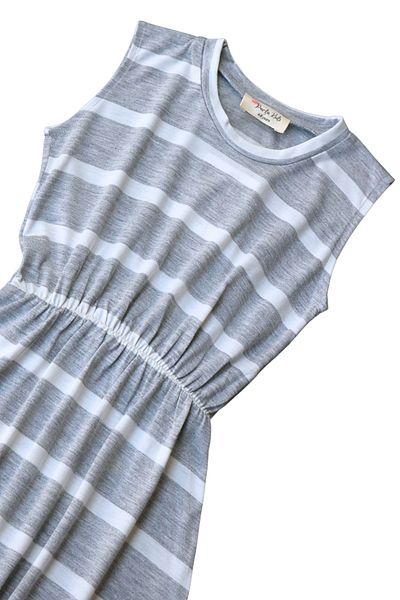 Parla Kids 0011 - Γκρι Λευκό Ριγέ Φόρεμα Φούξια Μπαντάνα Σετ
