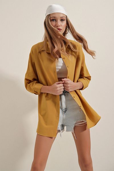Bigdart Cămașă de bază lungă oversize 3900 - muștar