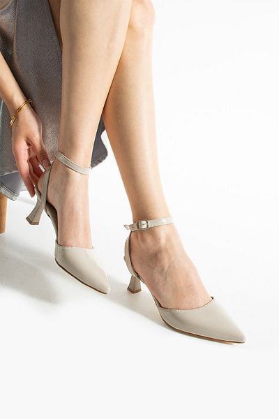 HVZ Exclusive Pantofi de damă cu toc confortabil din piele lacuită bej (7 cm) Nuntă, logodnă, promisiune, rochie de seară, pantofi ascuțiți de absolvire