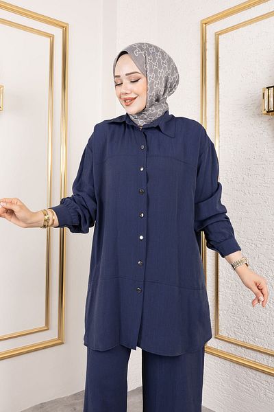 Tesettür Dünyası Double Suit with Stitching Detail Tsd250180 Navy Blue