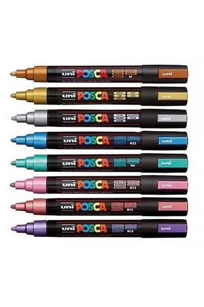 Uni Posca Water Based Marker Set 8 Metallic Colors 1.8 2.5mm Pc5M