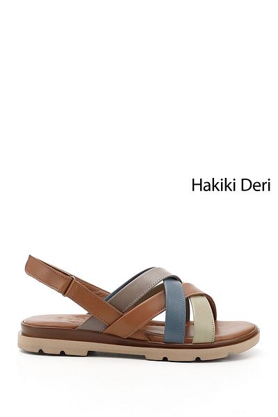GÖNDERİ(R) Γυναικεία / Κορίτσια Tan Ancient Cross Strap Σανδάλια από γνήσιο δέρμα