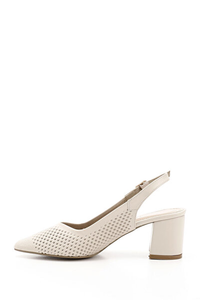 GÖNDERİ(R) Women's Cream Medium Thick Heeled Open Back Shoes