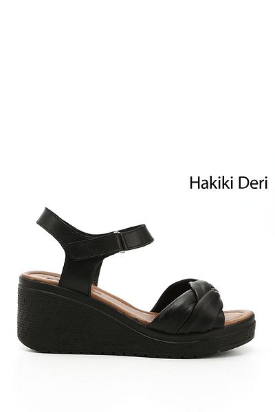 GÖNDERİ(R) Sandale din piele naturală cu toc cu pană cu curele cu velcro pentru femei/fete