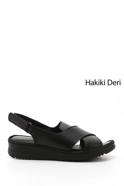 GÖNDERİ(R) Sandale din piele naturală cu velcro negre pentru femei/fete