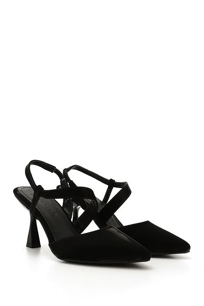 GÖNDERİ(R) Women / Girls Black Pointed Toe Goblet Heel Slingback Shoes
