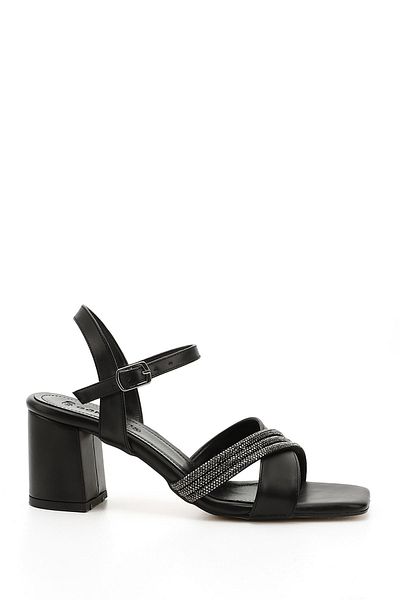GÖNDERİ(R) Women / Girls Black Stone Ankle Strap Medium Thick Heeled Strappy Sandals