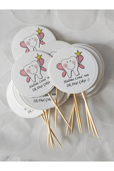 BEYHAN BAYHAN 20 Adet Kişiye Özel Pembe Yuvarlak Bayraklı Diş Buğdayı Kürdanı...