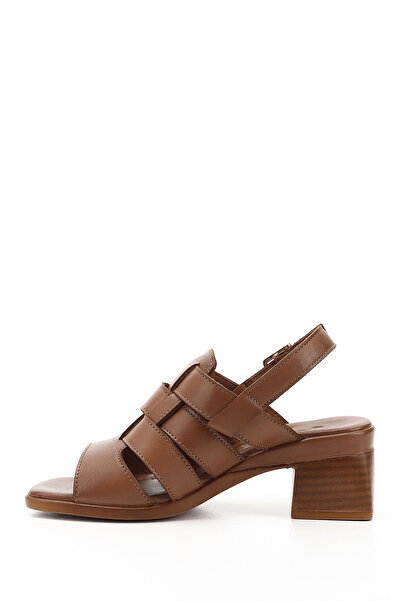 GÖNDERİ(R) Women / Girls Tan Antique Braided Thick Heeled Genuine Leather Sandals