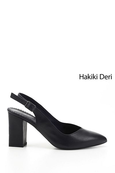 GÖNDERİ(R) Women/Girls Navy Blue Antique High Thick Heeled Open Back Genuine Leather Shoes